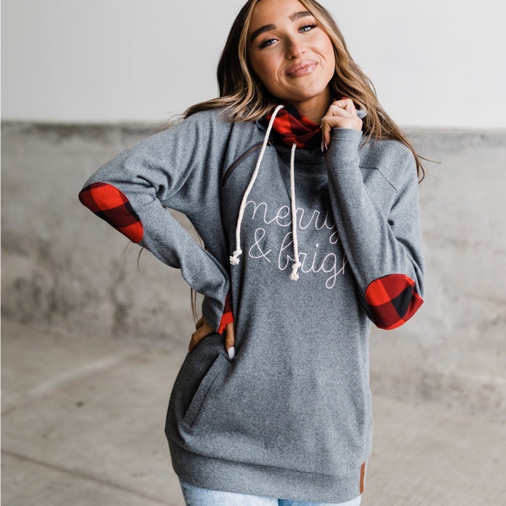 Merry and bright doublehood sweatshirt